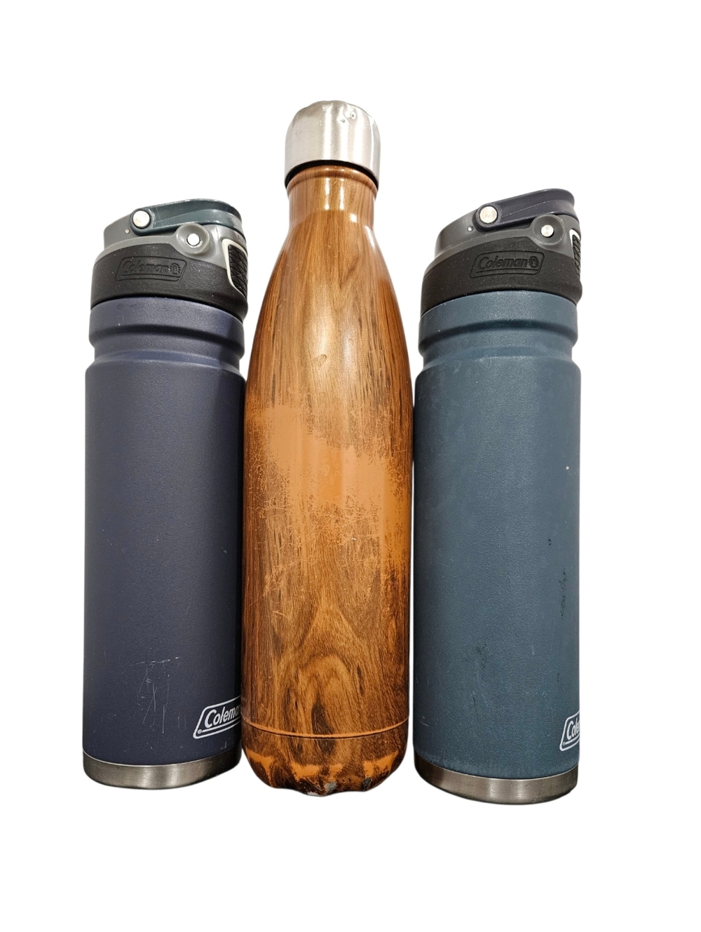 3 S'well Coleman Set water bottles travel stainless GUC Swell Teakwood blue mugs
